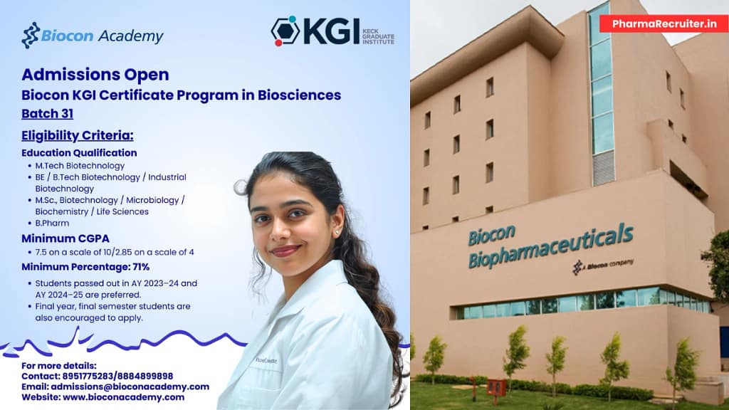Admissions Open: Biocon KGI Certificate Program in Biosciences – Batch 31